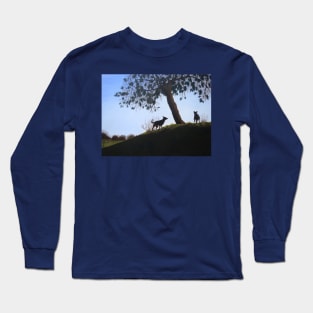 cone tree on hillside with dogs playing Long Sleeve T-Shirt